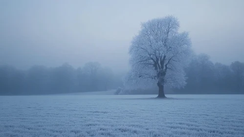 Frosty Winter Landscape with Lone Tree