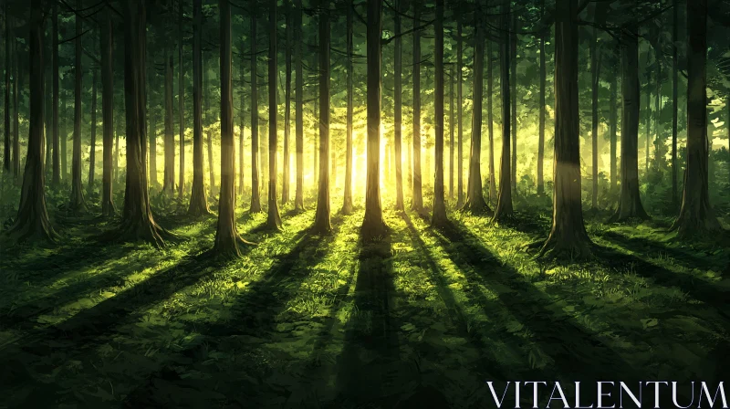 Serene Forest Bathed in Sunlight AI Image