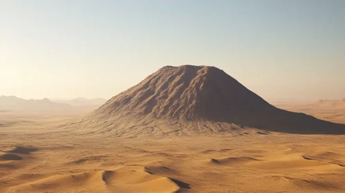 Solitary Mountain in Desert Sunset