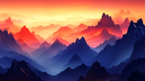 Layers of Colorful Mountains at Sunset