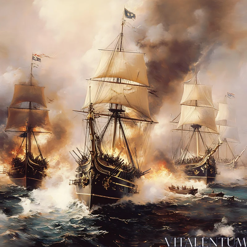 Naval Warfare with Burning Ships AI Image