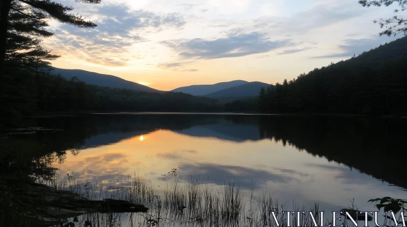 AI ART Peaceful Sunset by a Reflective Lake