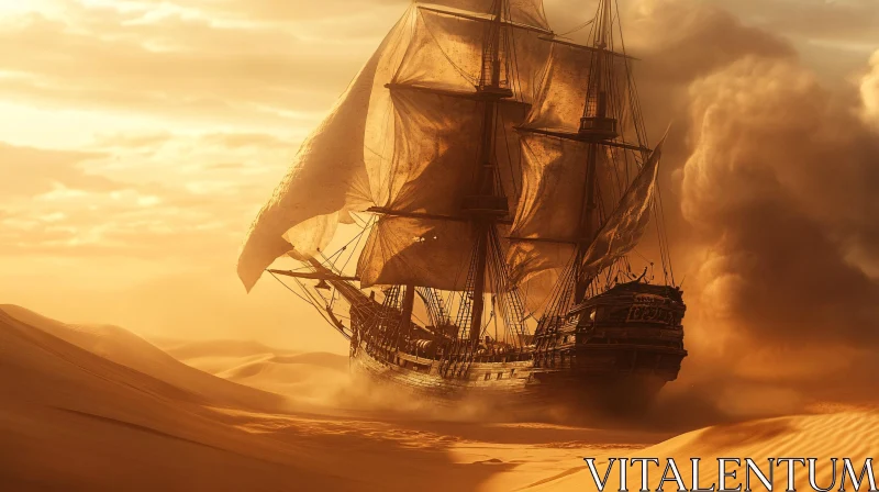 AI ART Old Ship Sailing Through a Golden Desert