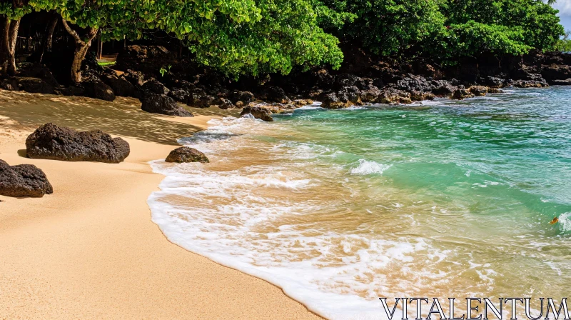 AI ART Peaceful Shoreline with Lush Green Trees