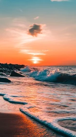 Maritime Sunset with Waves Crashing on the Shore