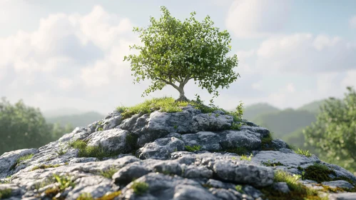 Lonely Tree on Rocky Outcrop