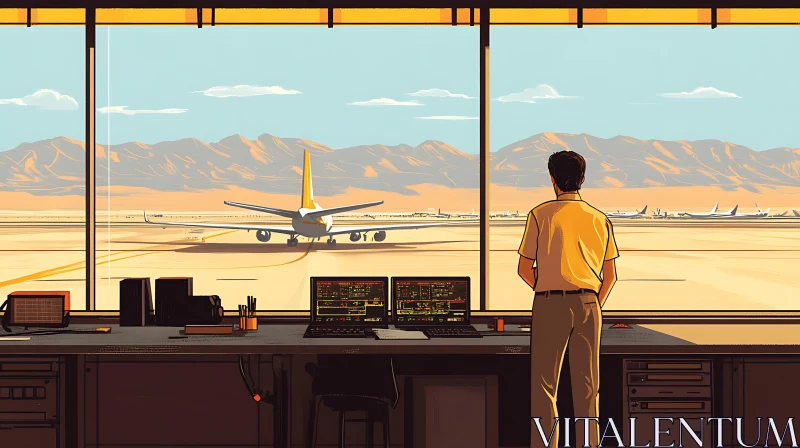 Control Tower View of Desert Airport AI Image