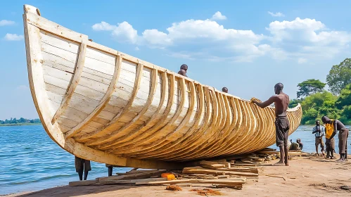 Handcrafted Wooden Boat by the River