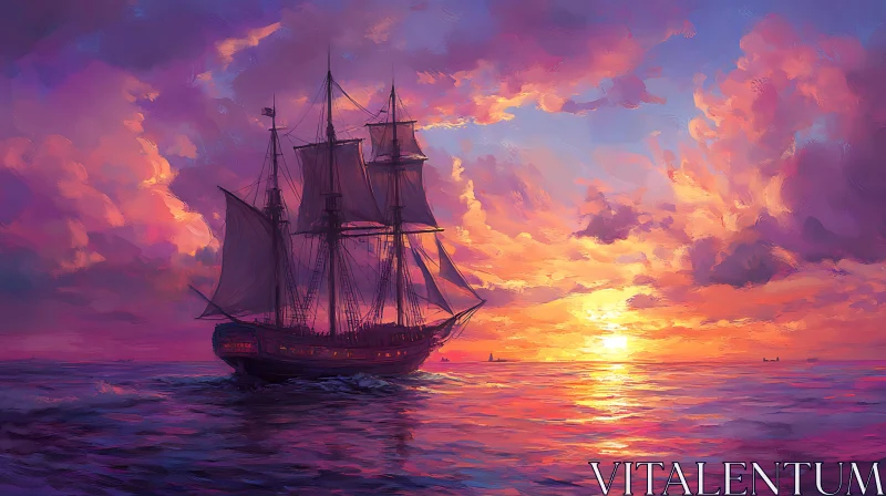 Serene Sunset Voyage on the Ocean AI Image