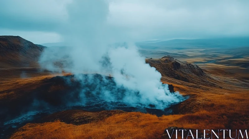 AI ART Steaming Geyser in Vast Landscape