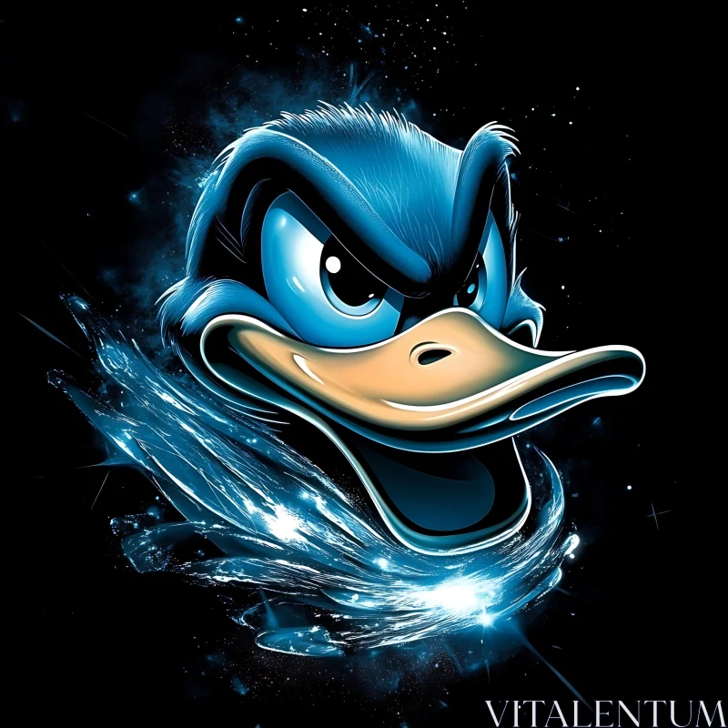 Fierce Blue Duck with Glowing Aura AI Image