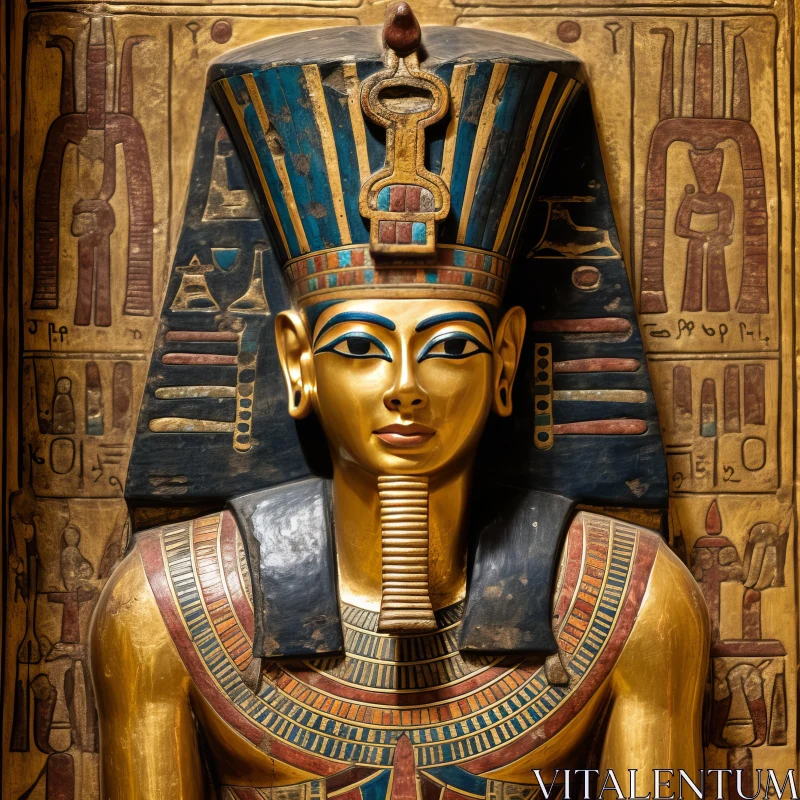Grandiose Egyptian Sarcophagus in Gold and Blue AI Image