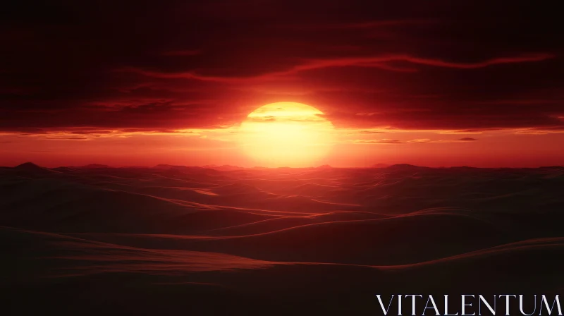 Sunsetting in a Desert Landscape AI Image