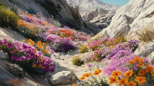 Vibrant Wildflowers Amidst Mountain Rocks