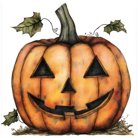 Festive Pumpkin Illustration with Smiling Face