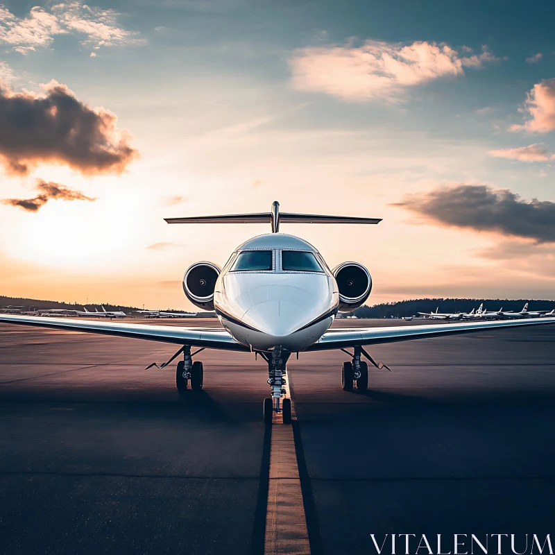 Private Jet Ready for Takeoff at Sunset AI Image