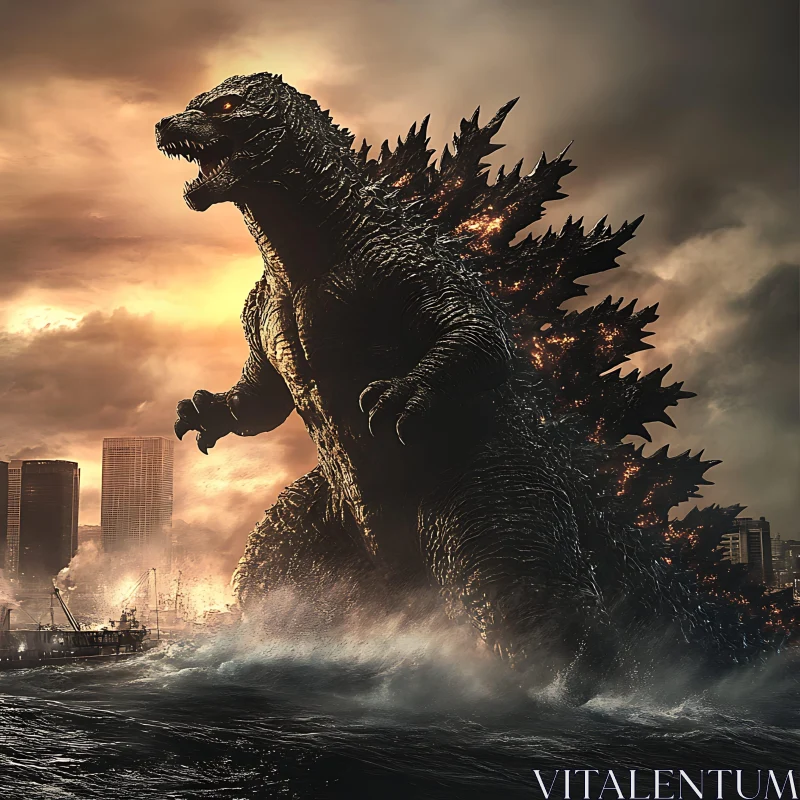 Godzilla Emerging from the Sea AI Image