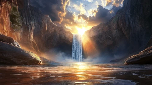 Golden Hour Waterfall Scene