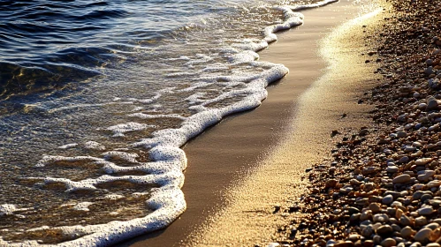 Golden Sunlit Beach and Gentle Waves