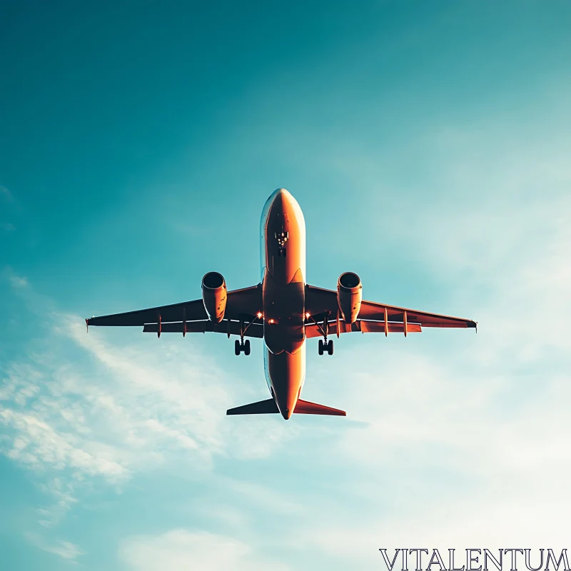 Aircraft Soaring in Clear Skies AI Image