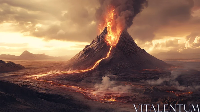AI ART Molten Lava Spewing Volcano Landscape