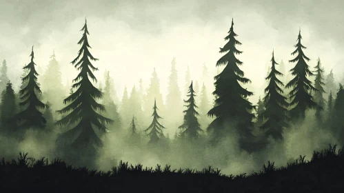 Enigmatic Evergreen Forest in the Mist