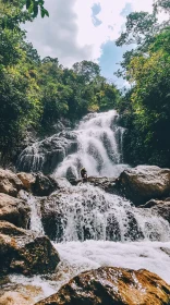 Majestic Waterfall Amongst Verdant Trees