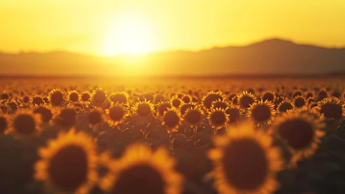 Field of Sunflowers in Golden Sunset