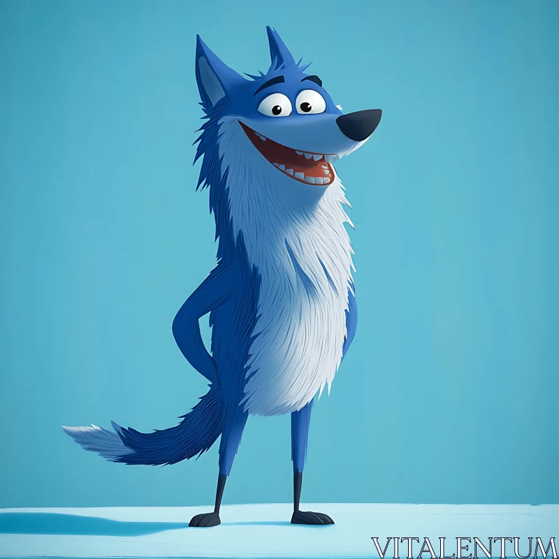 AI ART Smiling Animated Blue Wolf