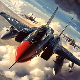 Powerful Jet Fighter Squadron Soaring in the Sky