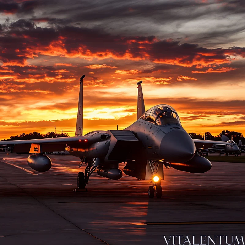 Fighter Jet Amidst Fiery Sunset AI Image