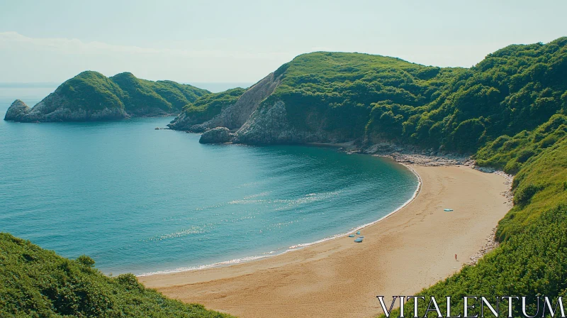 AI ART Tranquil Coastal Bay with Lush Green Hills