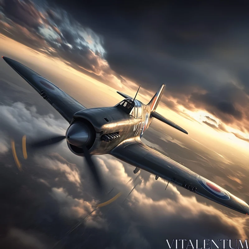 Classic Warplane in Sunset Flight
