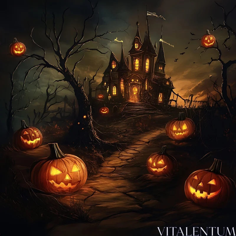 AI ART Spooky Pathway to a Haunted House