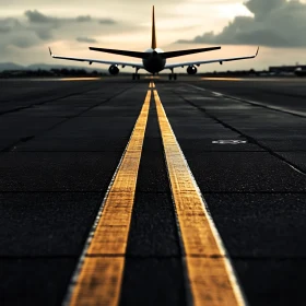 Airplane Ready to Take Off on Runway