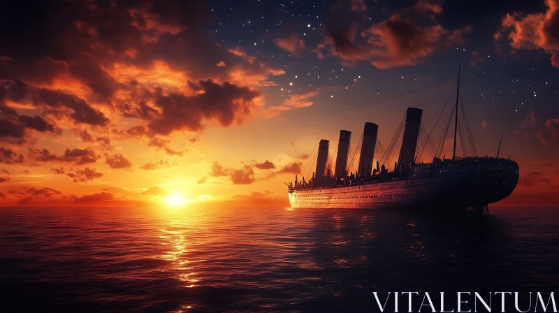 AI ART Serene Ocean Sunset with Ship