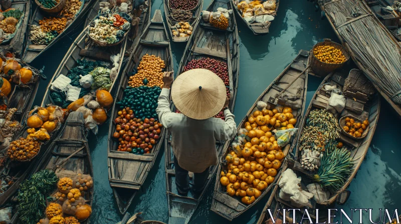 AI ART Vibrant Floating Market Scene with Fruits and Vegetables
