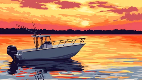 Solitary Boat at Sunset