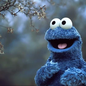 Outdoor Scene with Blue Furry Puppet