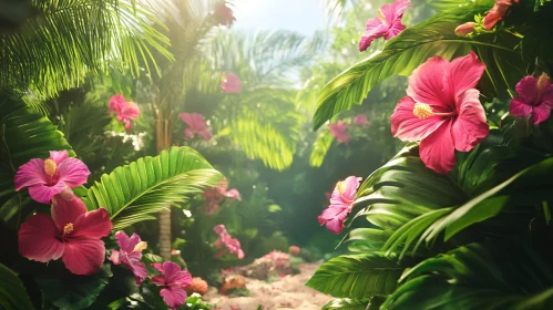 Tropical Hibiscus Flowers in Sunlight