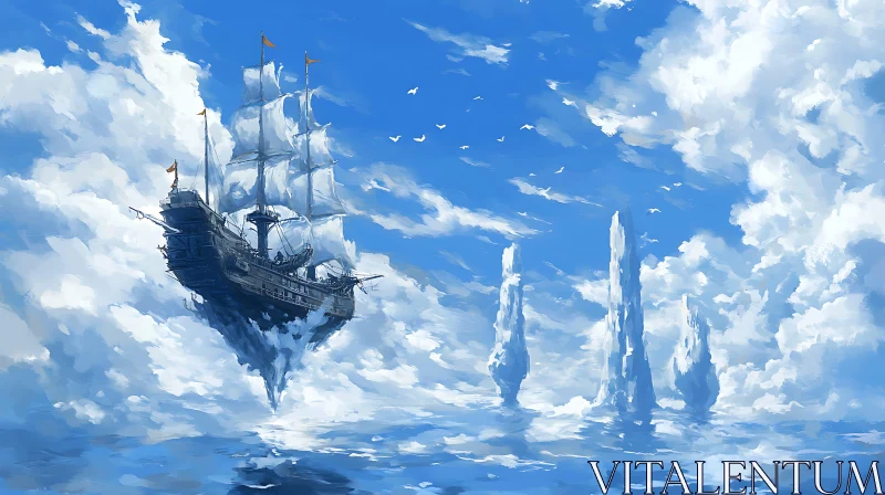 AI ART Fantasy Sky Vessel in Enchanting Blue