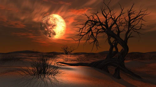 Looming Moon Over Barren Terrain