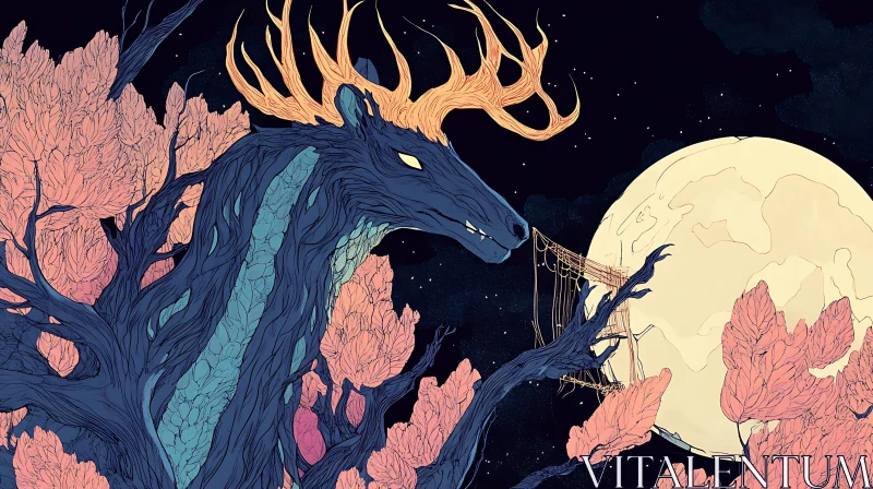 AI ART Mystical Forest Dragon and Moonlit Night