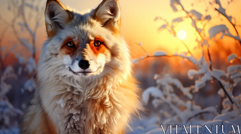Fox in Snow at Sunset - A Blend of Realism and Surrealism AI Image