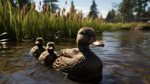 Peaceful Ducks in a Water Setting Rendered in Unreal Engine