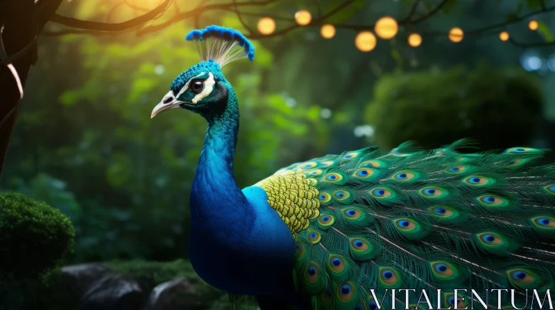 AI ART Photorealistic Peacock in Forest at Night