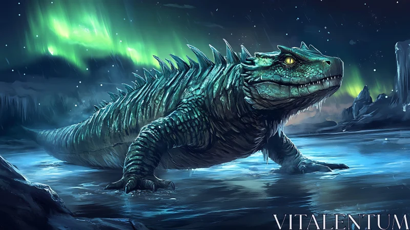 Mystical Reptilian Beast in Frozen Wilderness AI Image