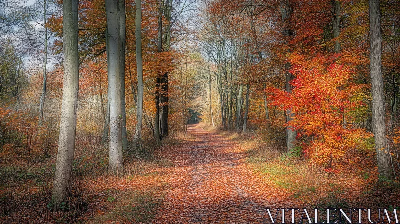 Autumn Leaves on Forest Path AI Image