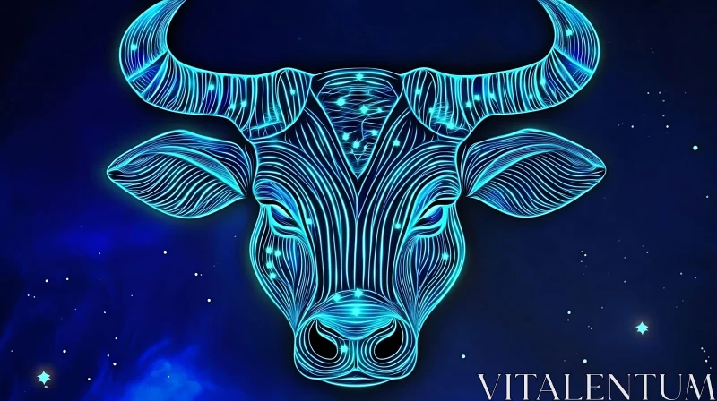 Abstract Neon Bull with Constellation Elements AI Image