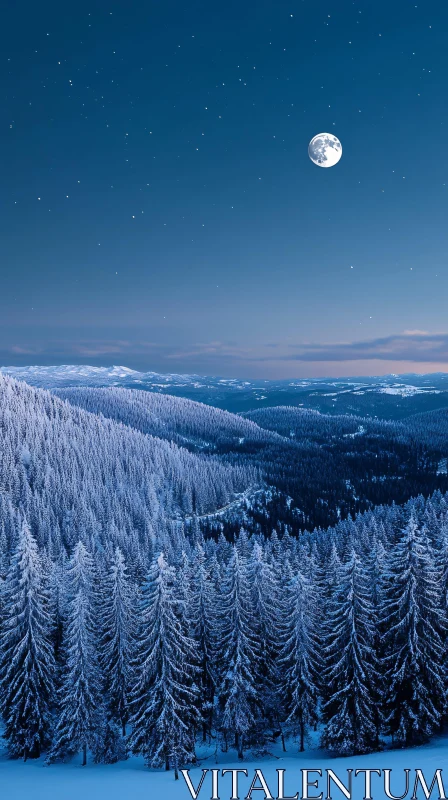 Winter Forest Landscape with Moon AI Image